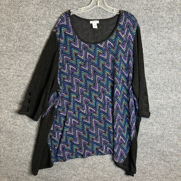 Catherines Womens Tunic Blouse Plus Size 3X Zig Zag Asymmetrical Hem Stretch - Picture 1 of 6